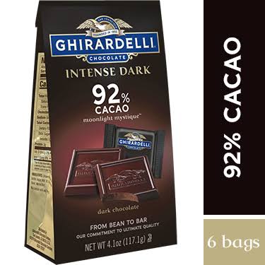 Ghirardelli Intense Dark Chocolate 92% Cacao Squares Medium Bags, Case of 6