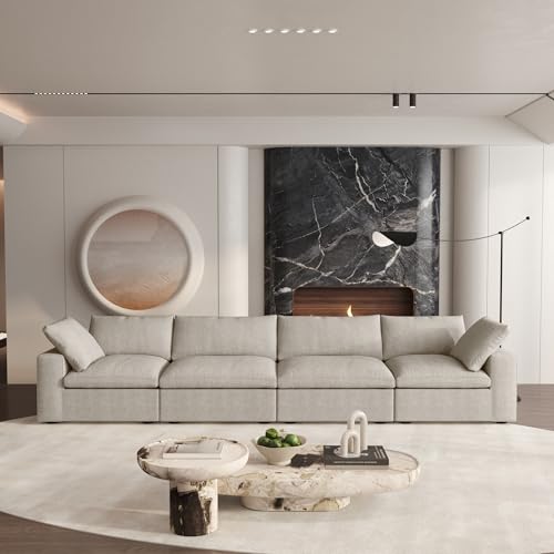160.6" Cloud Couch Modular Sectional Sofa for Livingroom,Oversized Convertible Sofa with Storage Ottomans,6 Seat Wide Couches
