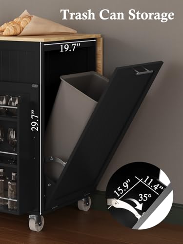 Kitchen Island with Storage, 31.5" D Rolling Kitchen Island Cart on Wheels with Widen Drop Leaf Rubberwood Top