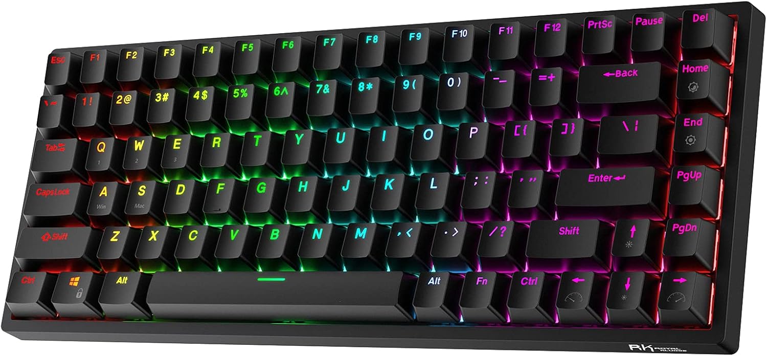 RK ROYAL KLUDGE RK84 80% RGB Triple Mode BT5.0/2.4G/USB-C Hot Swappable Mechanical Keyboard, 84 Keys Wireless Bluetooth Gaming Keyboard