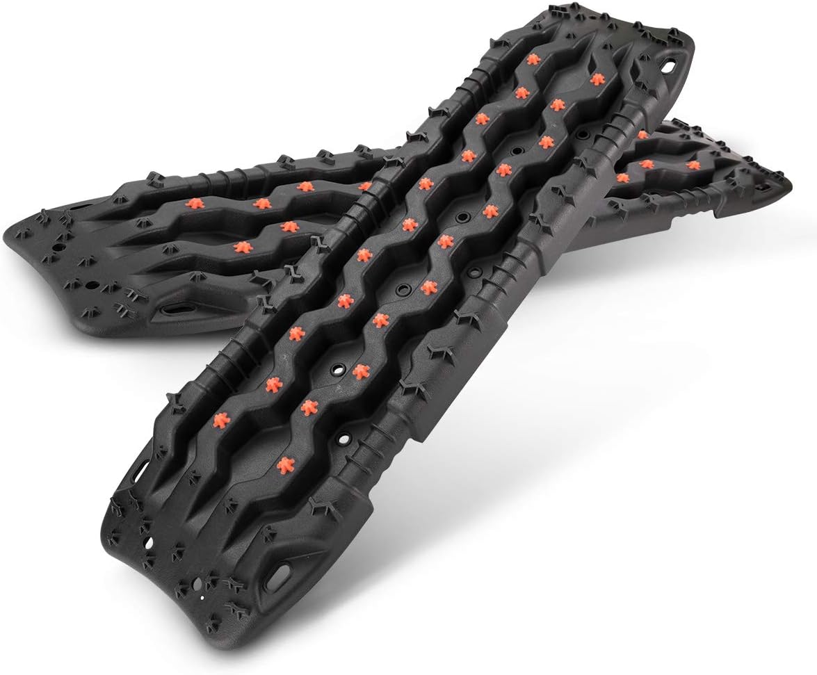 FIERYRED Recovery Traction Tracks, 2 Pcs Recovery Traction Mat for Off-Road Mud, Sand, Snow Traction Tire Ladder- Tire Traction Tool (Black with Blue)
