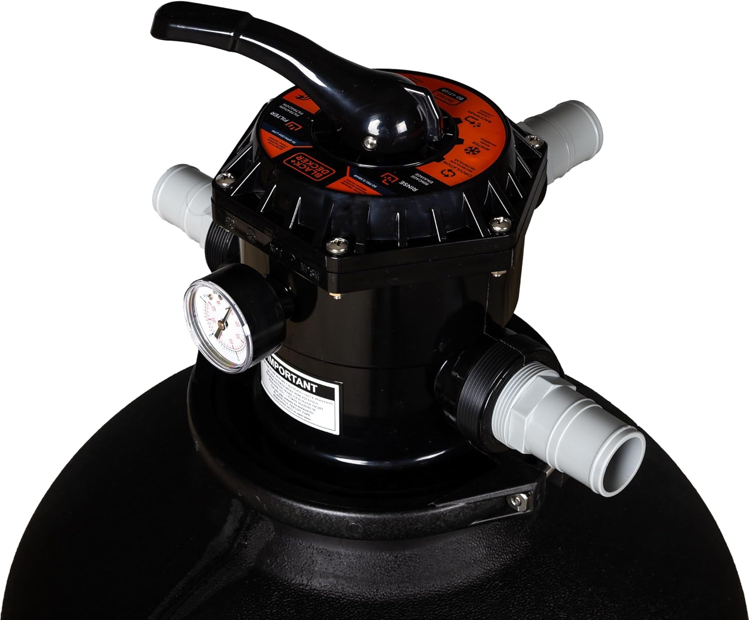 BLACK+DECKER 24" Sand Filter Tank with 1.5" 6 Way Valve and Full Base and Hoses (Inground + Above Ground Pools)