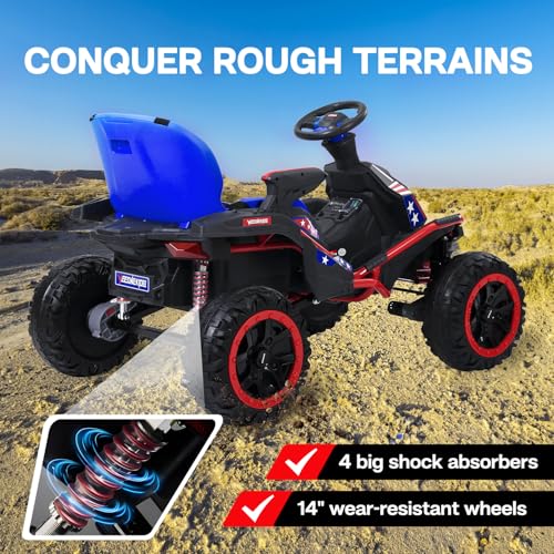 24V Ride on Toy for Big Kids, Kids' Electric Vehicles Outdoor Race Toy with 4 Strong Motors Total 300W Bluetooth Speaker and 24V 7AH Big Battery