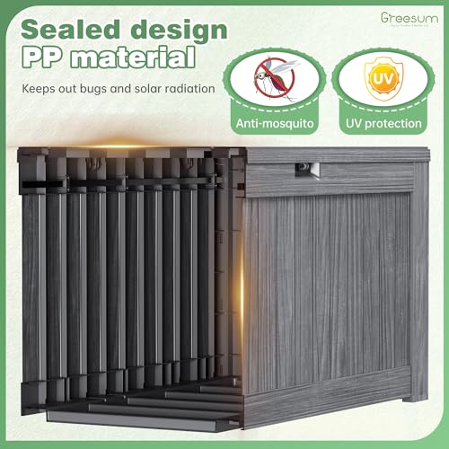 Greesum 120 Gallon Outdoor Storage Box with Lock - Large Resin Deck Box, Reinforced Lid for Garden, Patio, Lawn, Black