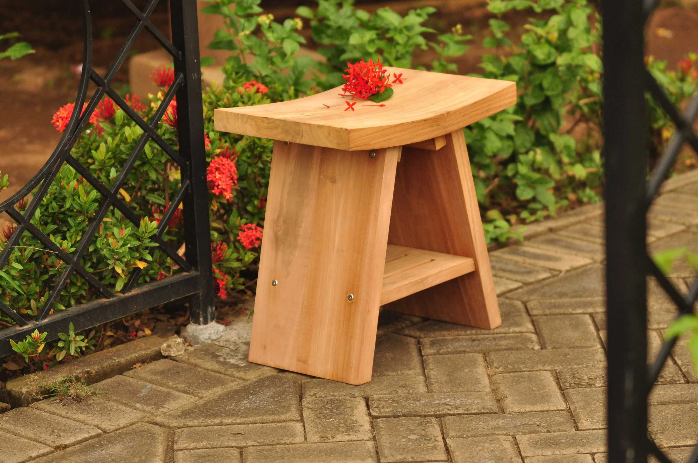 WholesaleTeak Outdoor Patio Grade-A Teak Wood Asian Shower Spa Bench Stool Outdoor Patio Garden (18"x12") #WMAXAS