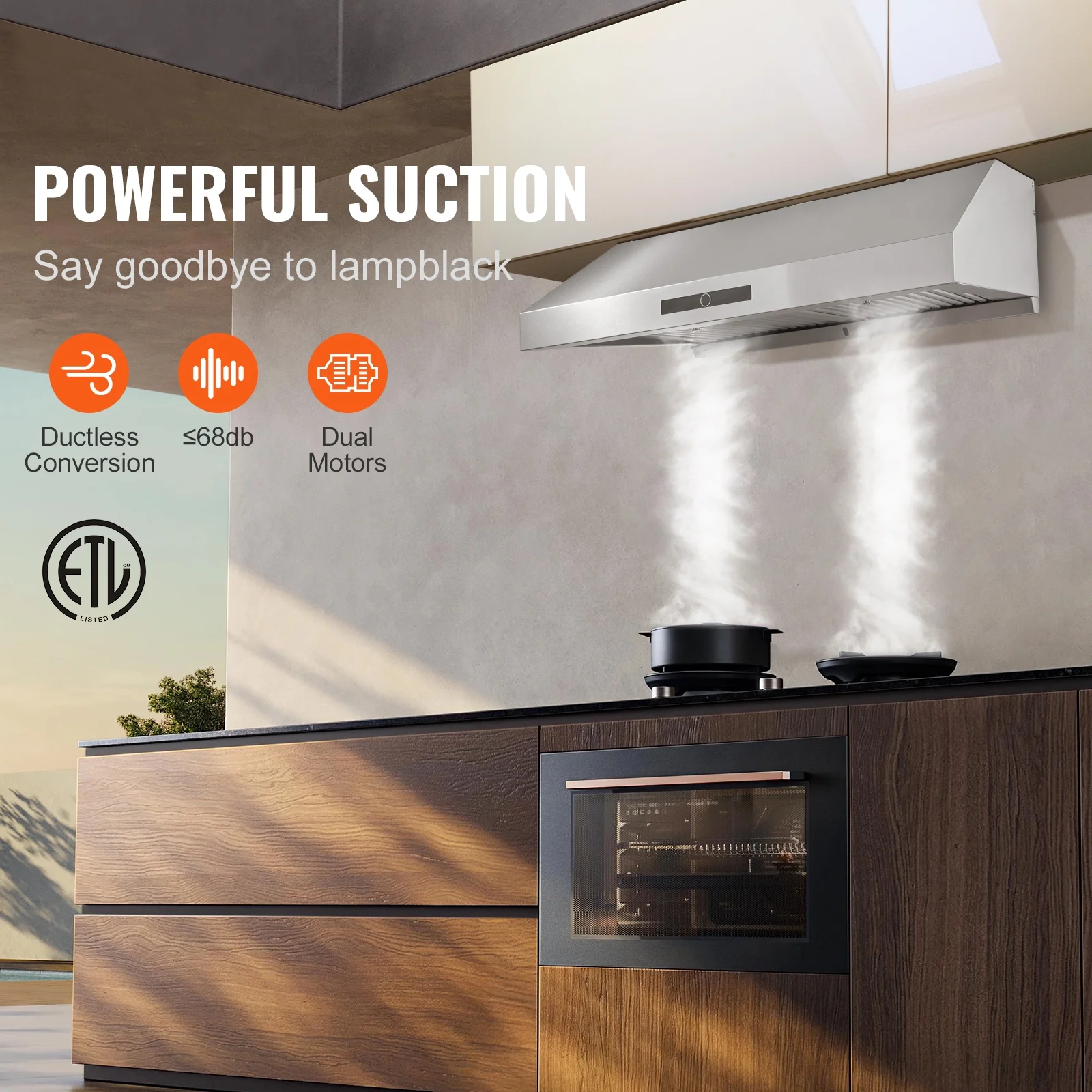 SKYSHALO 30" Under Cabinet Range Hood Ductless Kitchen Vent Stainless Steel LED