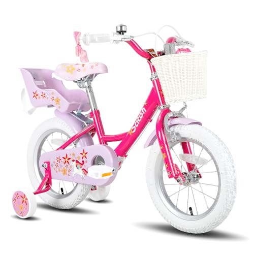 JOYSTAR Unicorn Kids Bike for Girls Ages 2-9 Years Old, 12 14 16 18 Inch Kids Bike with Training Wheels, Doll Seat, Streamers and Basket
