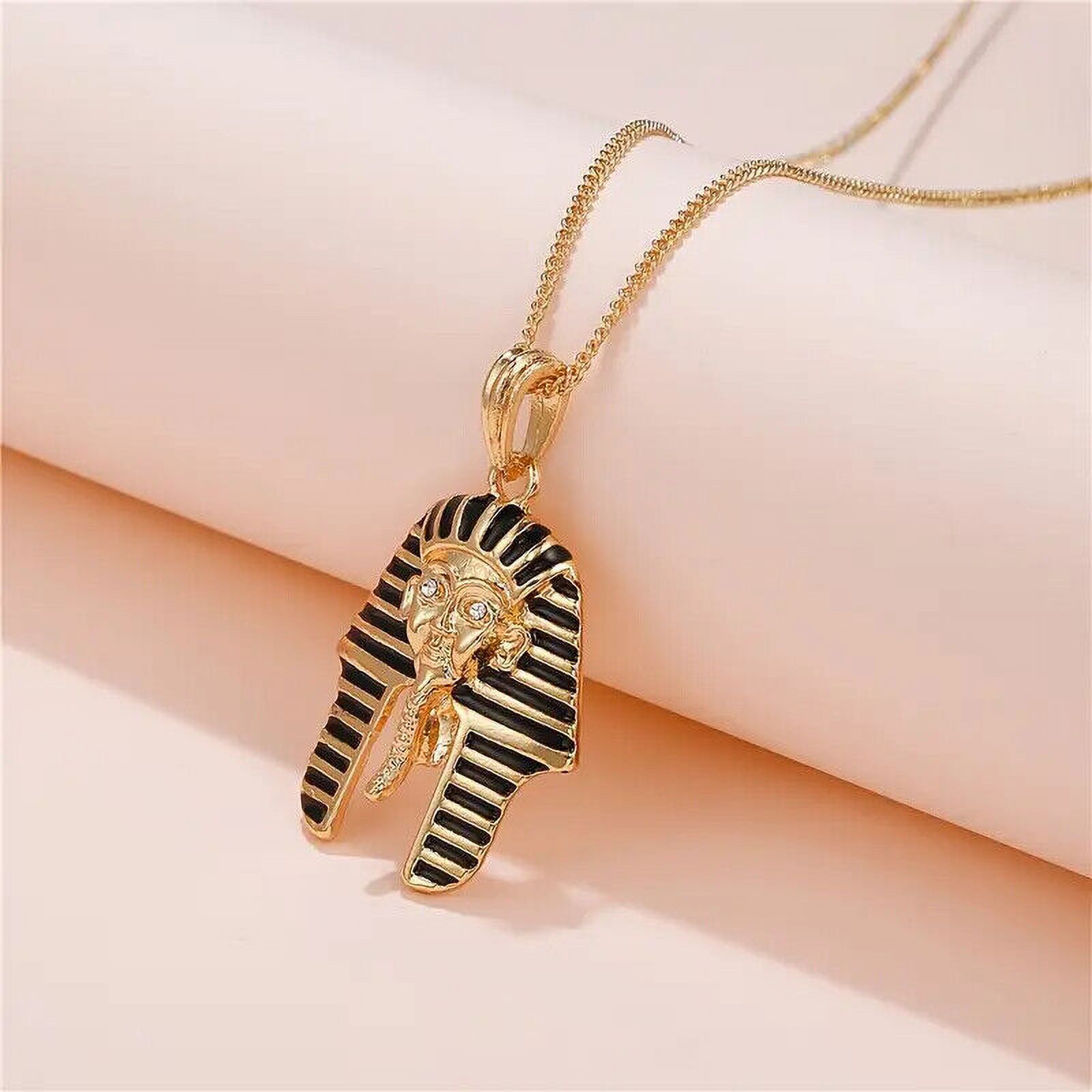 Egyptian King Tut Pharaoh Nefertiti Anubis Pendant Cuban Chain Hip Hop Necklace