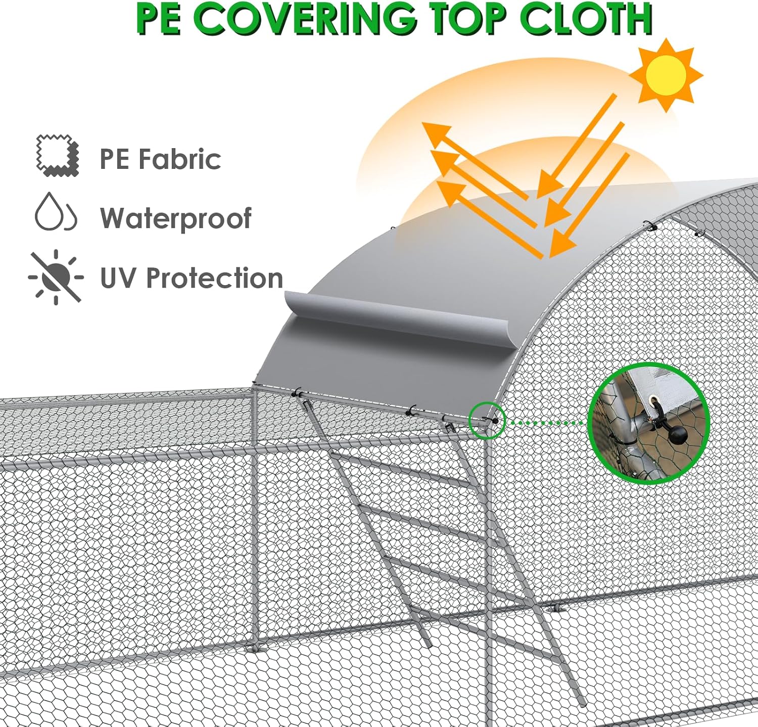 Arlopu 23ft Metal Chicken Coop, 3-Room Dome-Roof Poultry Pen, Large Hen Run Enclosure, Walk-in Galvanized Duck Rabbit Cage House
