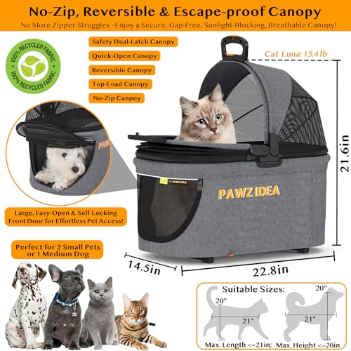 PAWZIDEA Dog Stroller for Large Dogs, Pet Stroller with Detachable Carrier for Portable Dog Crate for Car Seat, Foldable Dogs Jogger Strollers