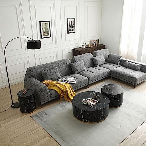 JUSTONE 15.75 ''Round Coffee Table, Accent End Table for Living Room Office Apartment, Modern Minimalist Side Table with Faux Marble Pattern