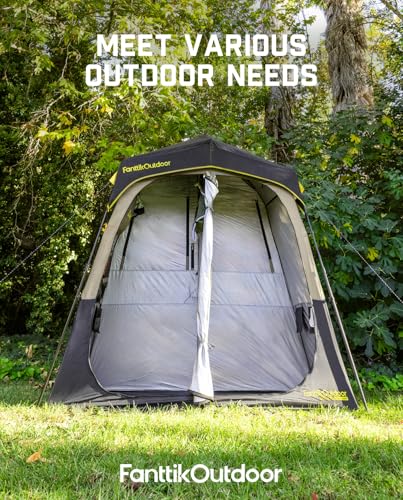 FanttikOutdoor Zeta A2 Pro Shower Tent 2 Rooms, Instant Setup in 60 Seconds with Rainfly & Windproof, Portable with Carry Bag for Family Camping