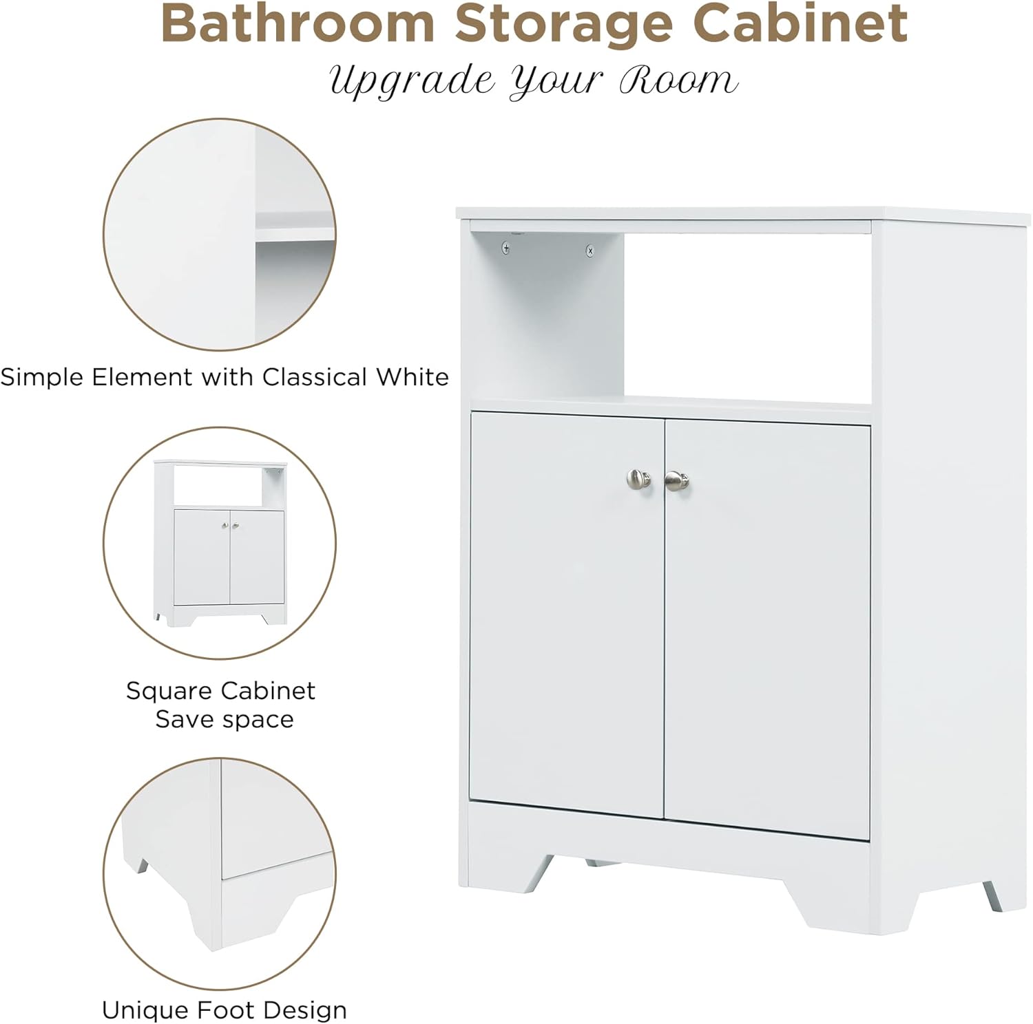 Merax White Cabinet Bathroom Storage Shelf with Double Doors, Freestanding Floor Space Saver