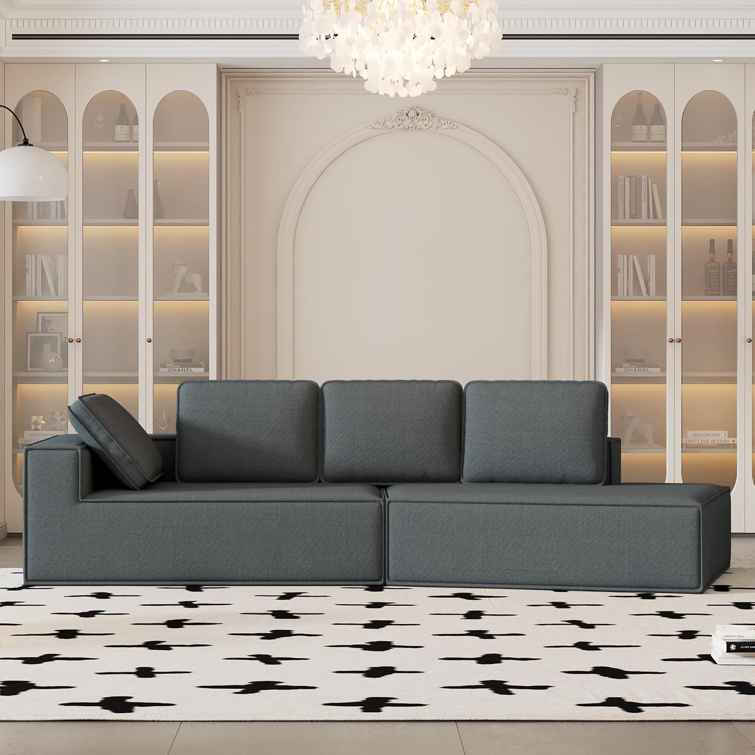 125" Stylish Chaise Lounge Modern Indoor Lounge Sofa Sleeper Sofa with Clean Lines for Living Room, Grey