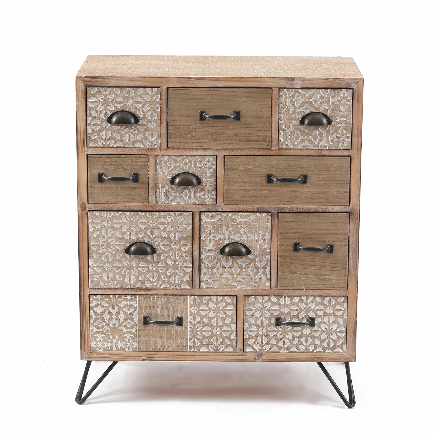 HomeStock Seaside Style 11-Drawer 33.5" H X 27.6" W Natural Wood Apothecary Chest