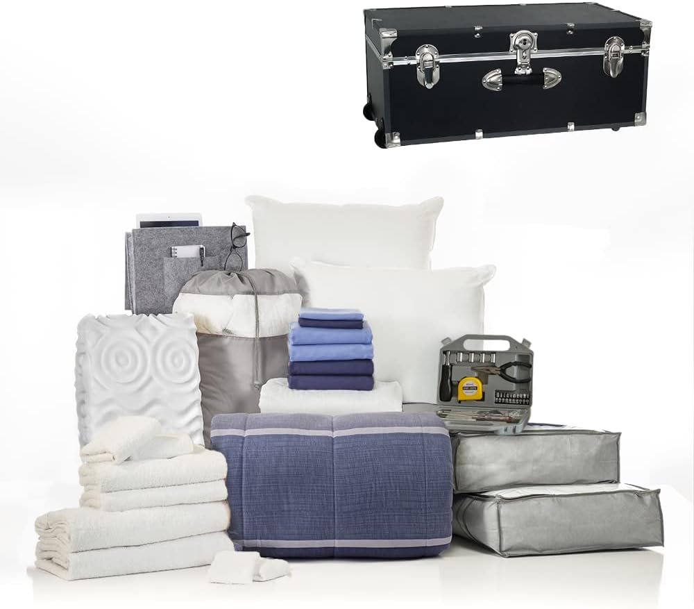 OCM College Dorm Room 25-Piece Complete Campus Pak Trunk Bundle | Twin XL Bedding