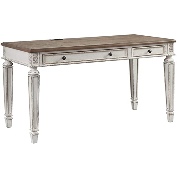 Signature Design by Ashley Realyn Farmhouse 60" Home Office Desk with USB Charging, Chipped White