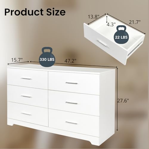6 Drawer Dresser for Bedroom, Black Dresser Chest of Drawers, Wooden Bedroom Dresser TV Stand, Large Dresser Storage Chest with Deep Drawers