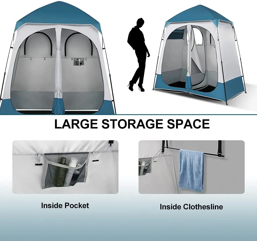 VINGLI 2 Room Shower Tent, 7.5 FT Instant Pop Up Shelter with Carrying Bag, Privacy Changing Room Tent,Perfect for Portable Toilet, Camping, Dressing