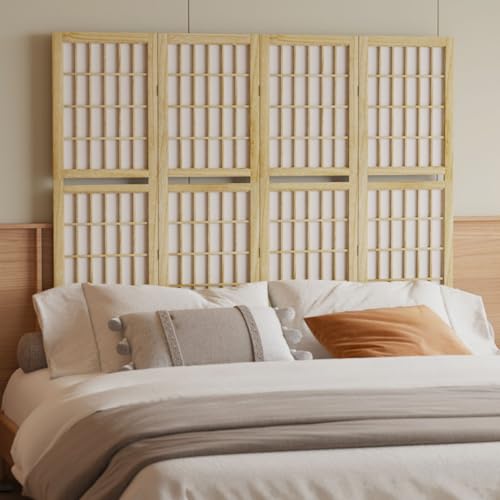 Room Divider, 66.9Inch Tall Japanese Shoji Style Folding Wood Screen with Double Hinges for Home Office Bedroom Hotel Decoration (4Panels, Black)