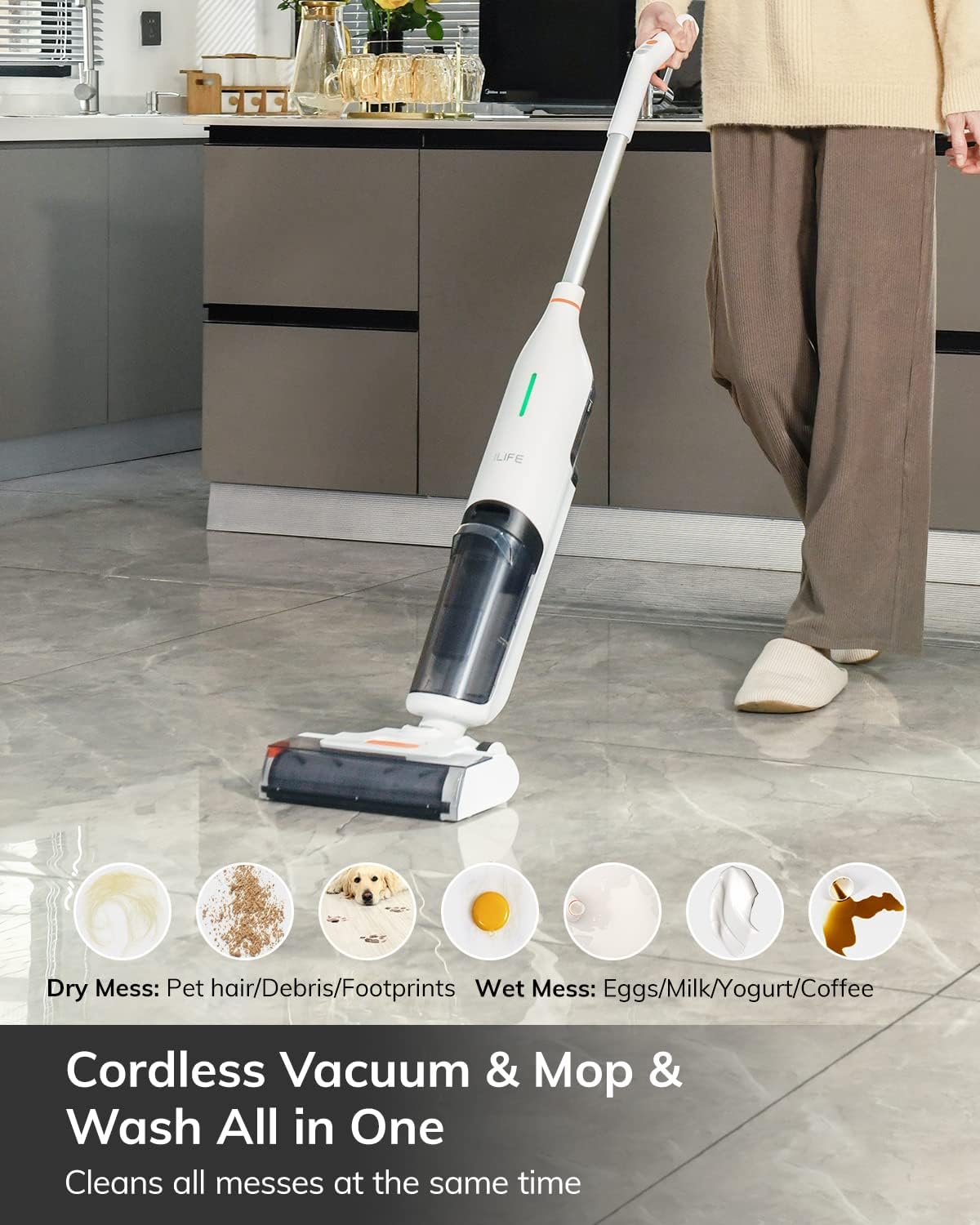 ILIFE W90 Cordless Wet Dry Vacuum Cleaner, All in One Vacuum Mop Hardwood Floor Cleaner