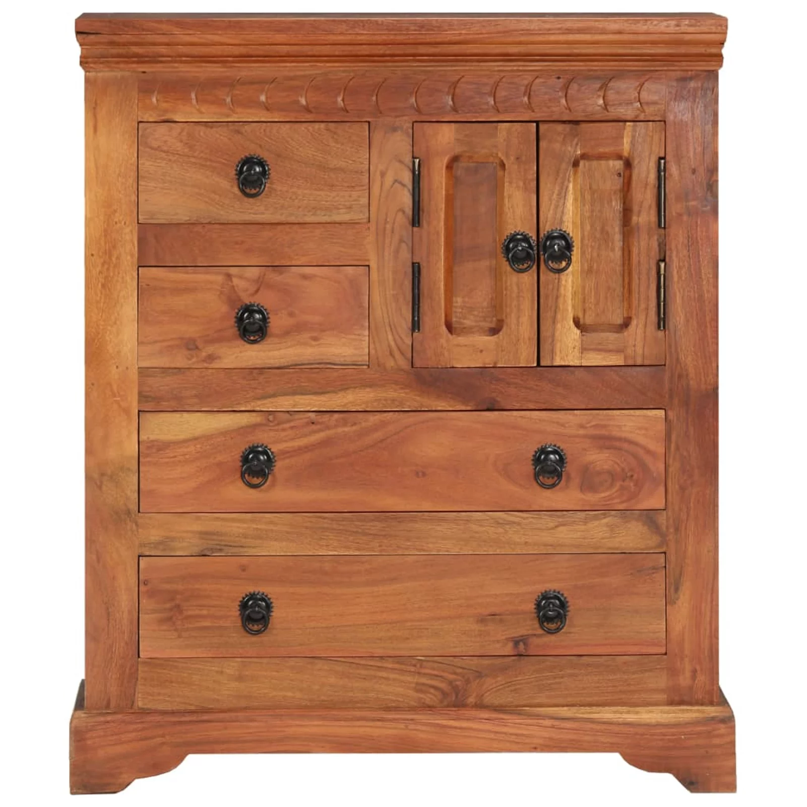 Dcenta Wooden Sideboard with 2 Doors Cabinet and 4 Storage Drawers Acacia Wood Sofa Couch End Side Table for Living Room, Kitchen, Bedroom