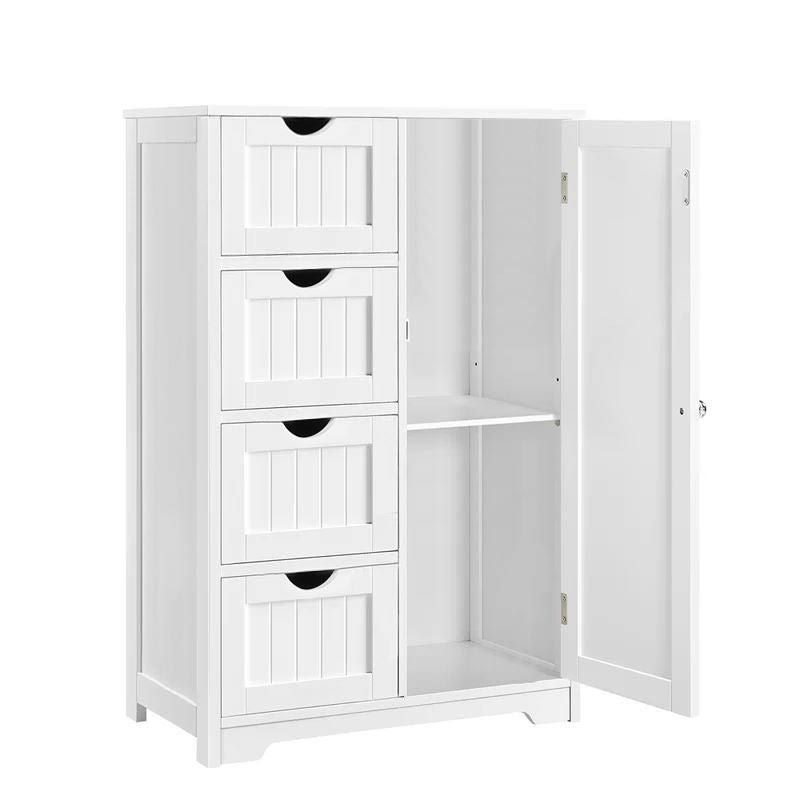 Veikous 4 Drawers Bathroom Storage Cabinet and Cupboard 2 Shelves - White