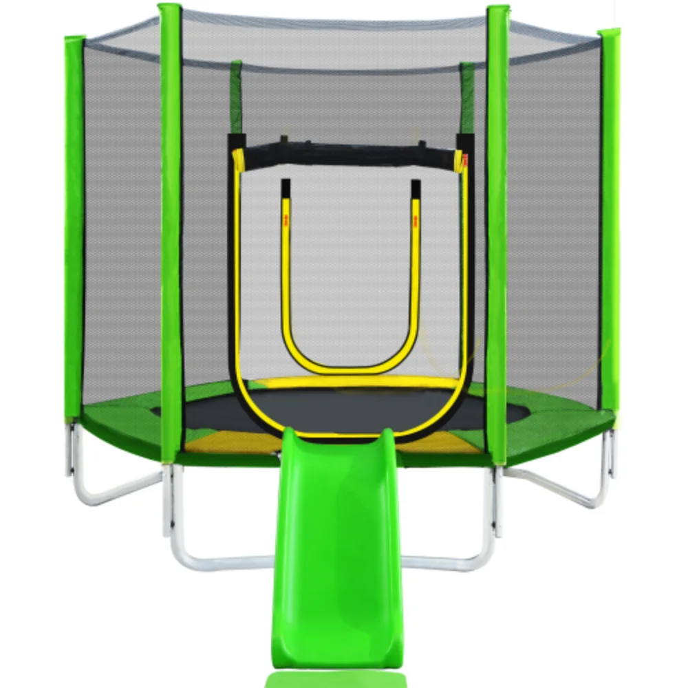7FT Trampoline for Kids with Safety Enclosure Net, Slide and Ladder, Easy Assembly Round Outdoor Recreational Trampoline