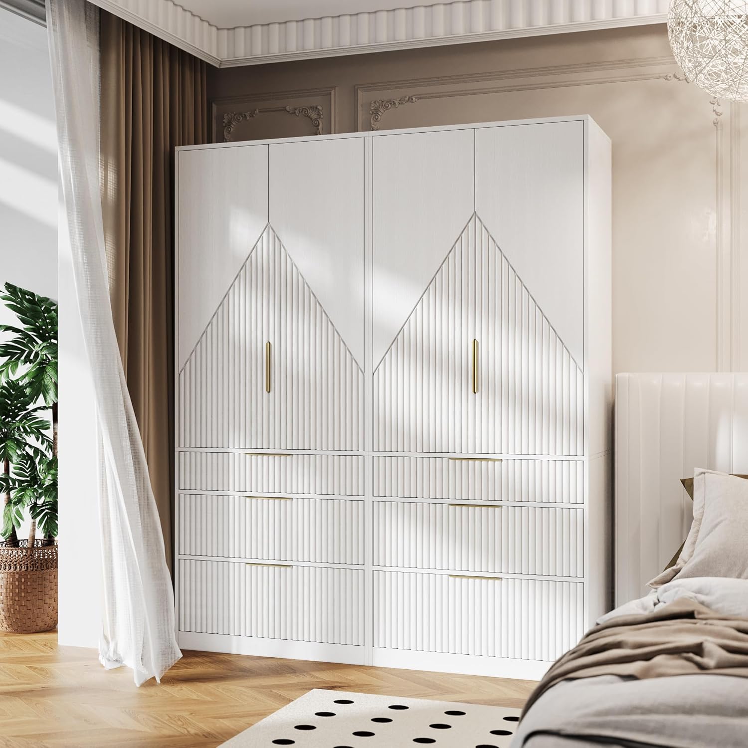 71.7 " Wardrobe Armoire Wooden Closet with 2 Doors and 3 Drawer, Bedroom Armoire with Hanging Rod Shelf, Large Capacity Storage Wardrobe Armoire