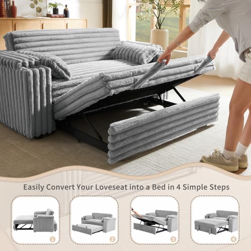 68.11" Corduroy Sleeper Chair Bed with USB Port, Cup Holders & Side Storage Pockets – 3-in-1 Foldable Sofa Bed for Guest Room, Living Room – White