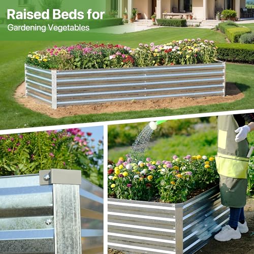 Raised Garden Bed 8x4x1.5FT Galvanized Raised Garden Beds Outdoor for Vegetables Gardening
