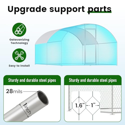 Chicken Coop Large Metal Chicken Run for 6/10 Chickens Poultry Cage with Waterproof Cover for Duck Walk-in Chicken Pen for Yard