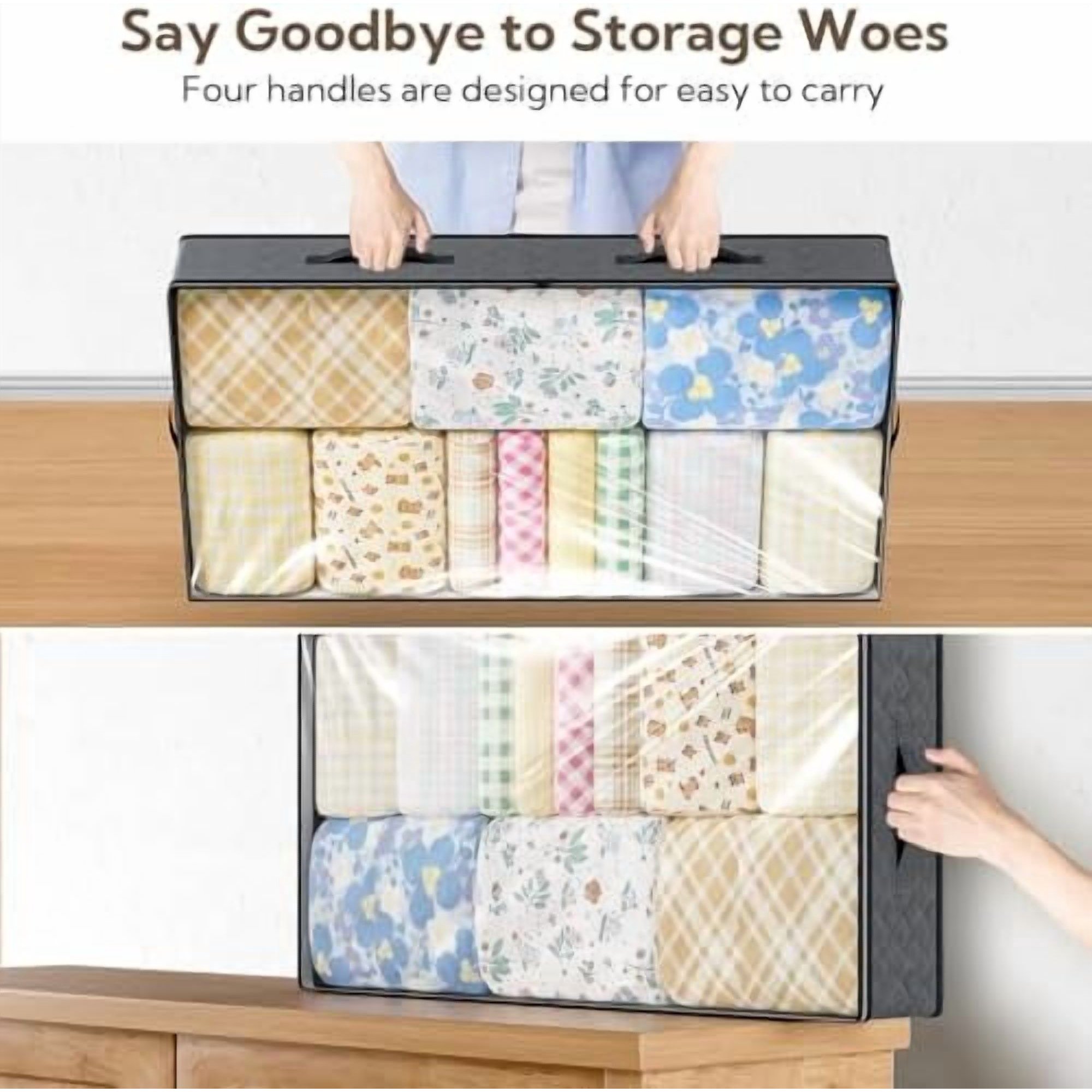 10 Pack Under Bed Storage Containers 90L Underbed Closet Organizer System Collapsible Storage Bins with Clear Window and Reinforced Handles for