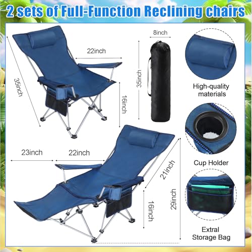 Karenhi 2 Set Beach Camping Chair with Umbrella for Adult Folding Reclining Camping Chair with Foot Rest Adjustable Clamp Canopy Shade for Outdoor