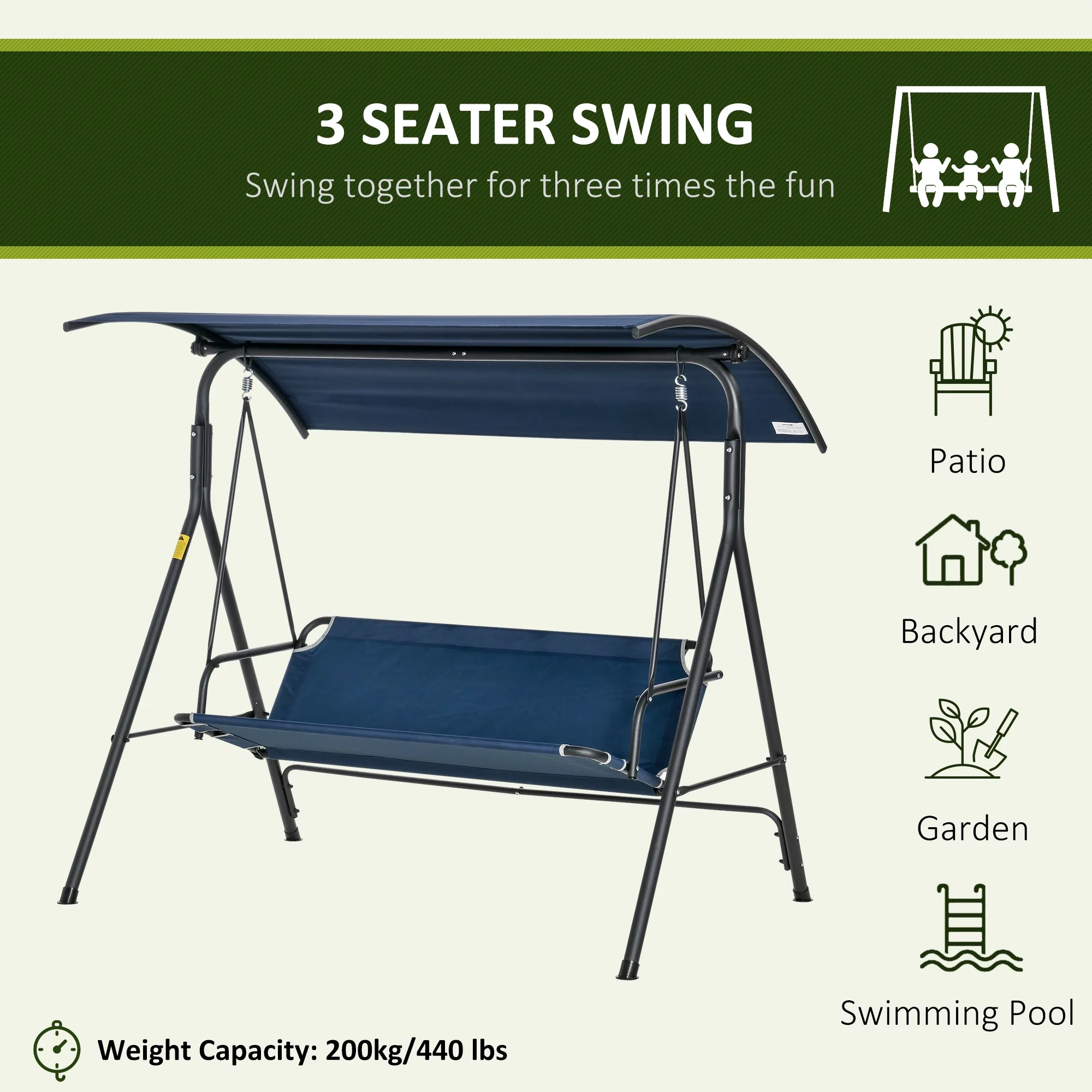 Outsunny Steel Porch Swing - Dark Blue