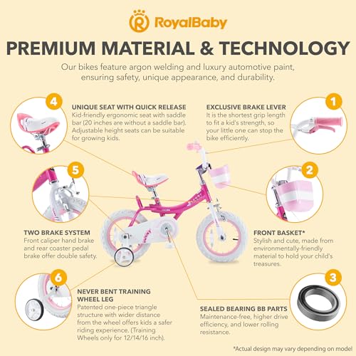 Royalbaby Princess Girls Kids Bike 12 14 16 18 20 Inch Children Bicycle with Basket for Age 3-12 Years