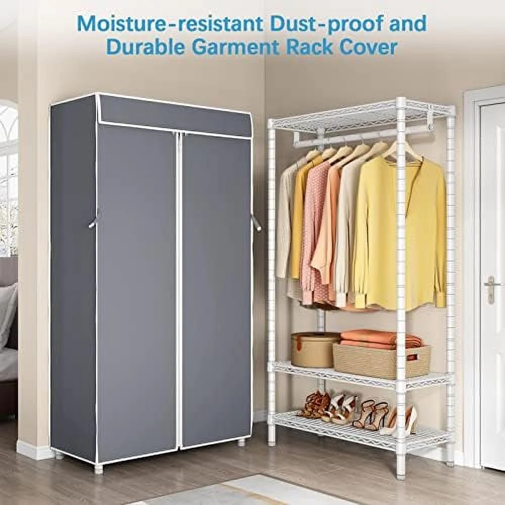 HOOMHIBIU V1S 3 Tiers Garment Racks with Cover Clothing Rack for Hanging Clothes Free Standing Wardrobe Closet for Small Spaces Heavy Duty Clothes