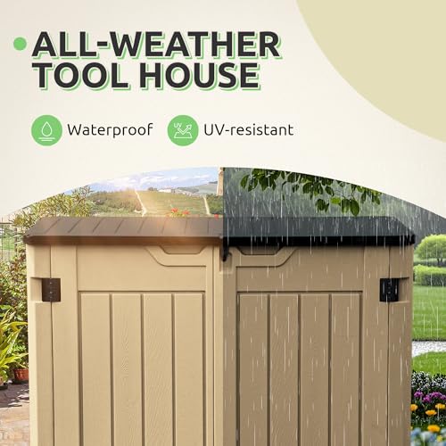 GOOBED Horizontal Shed with Padlock Latch, Outdoor Storage Shed for Backyard and Garden, 35 Cu Ft Small Storage, Waterproof, Easy Assembly, Light Gray