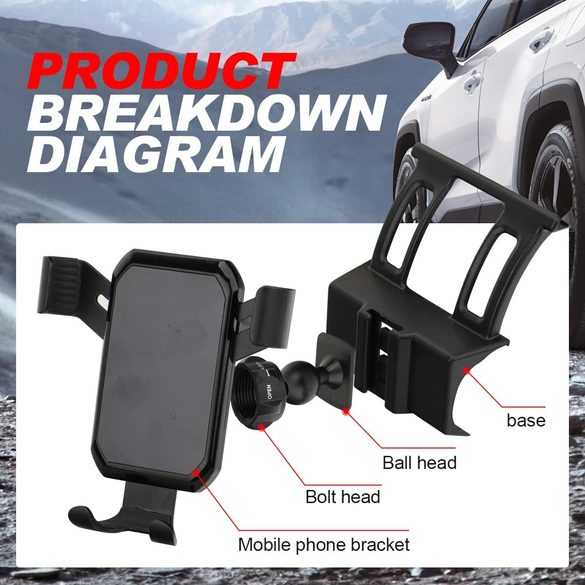 Cell Phone Mount, Phone Holder for Toyota RAV4 2019 2020 2021 2022, Car Dashboard Cell Phone Holder Compatible with All Mobile Smartphones, Black