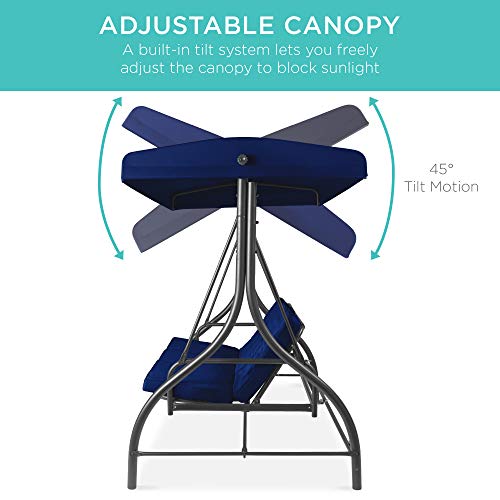 Best Choice Products 3-Seat Outdoor Large Converting Canopy Swing Glider, Patio Hammock Lounge Chair for Porch, Backyard w/Flatbed, Adjustable Shade