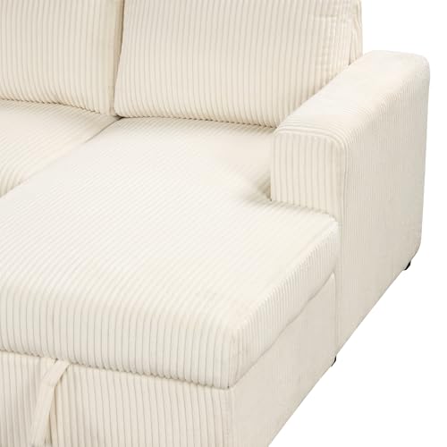 L-Shaped Pull Out Sleep Sofabed,Modern Reversible Sleeper Sectional Sofa Chenille Upholstered Button Tufted Decor with Storage Chaise
