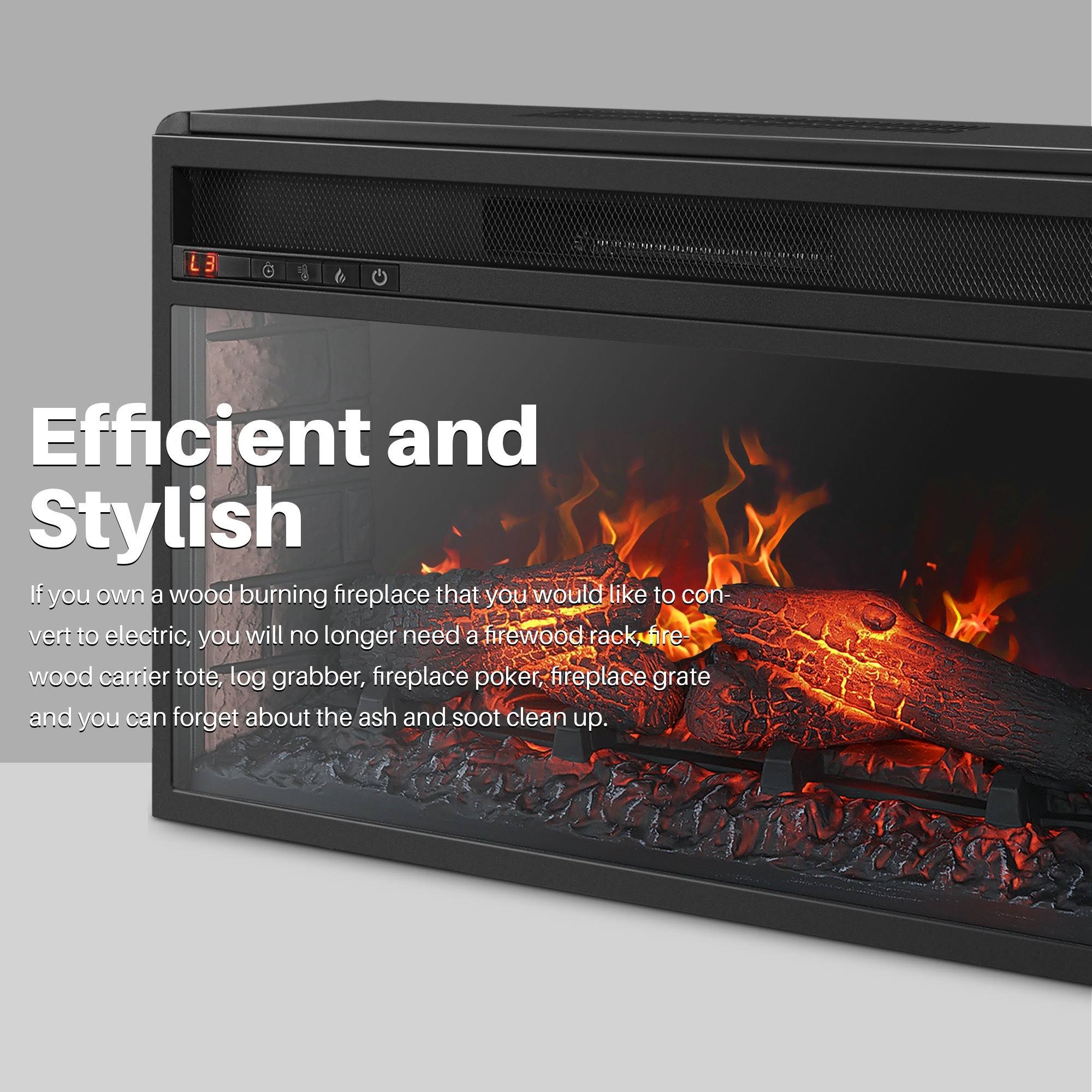 della 26x22 Infrared Fireplace Insert Stove with Glass View and Remote Control Timer Settings, Black