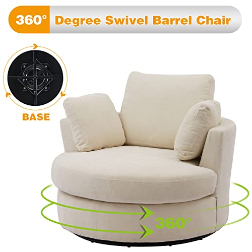 42" W Chenille Swivel Barrel Chair Swivel Accent Sofa with 3 Pillows, 360 Degree Loveseat Modern Oversized Arm Chair Cozy Club Chair for Bedroom