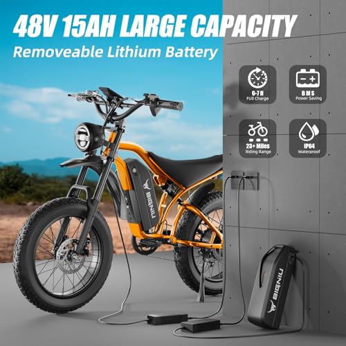 Electric Bike for Adults – 20" Fat Tire, Peak 1200W Motor, 48V 15A Battery, 7-Speed, Dual Disc Brakes for Off-Road and City Riding BG-S