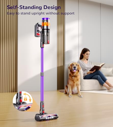 Cordless Vacuum Cleaner, 550W 48Kpa 70 Mins Vacuum Cleaners for Home, Self-Standing Stick Vacuum with Touch Screen, Wall Dock