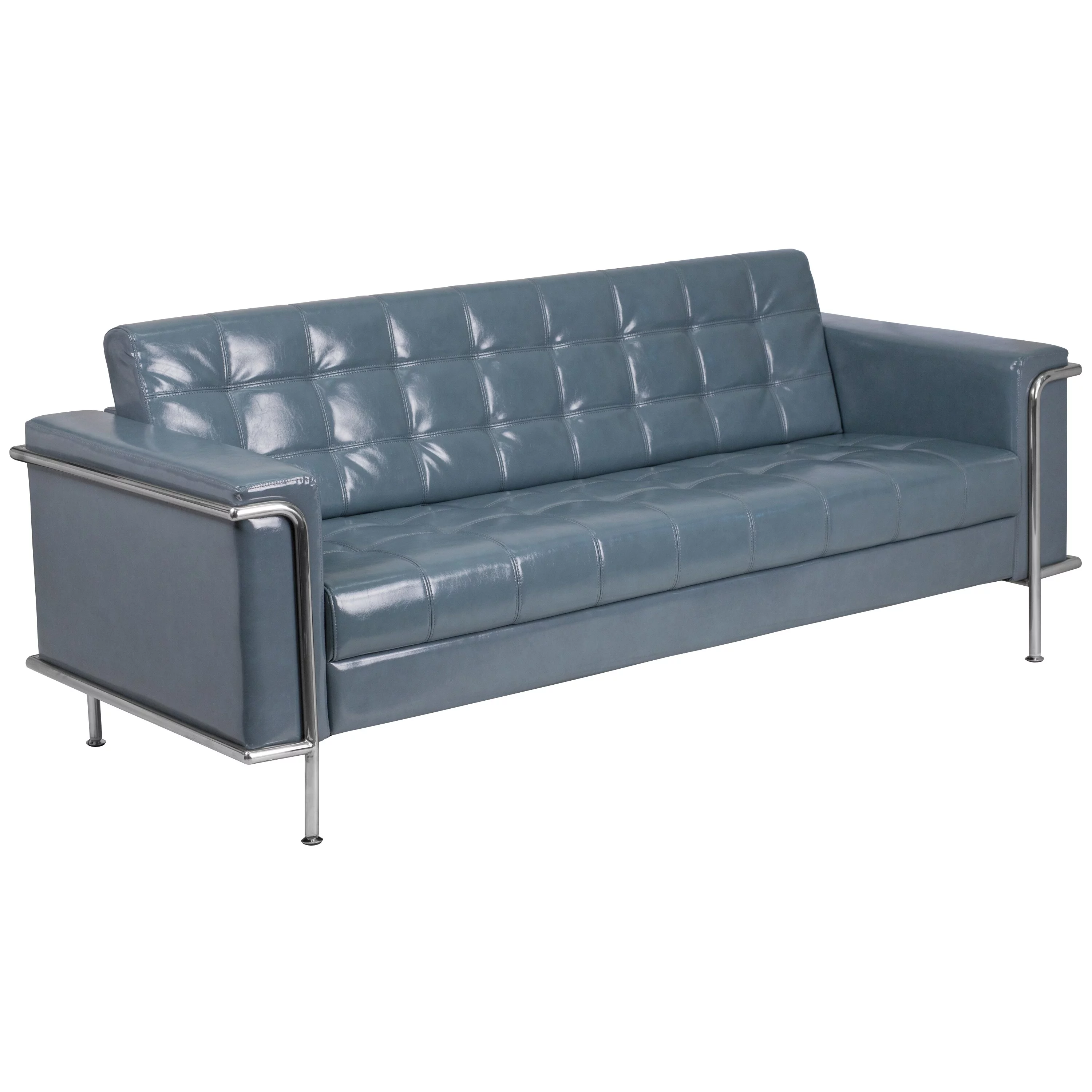 Flash Furniture Contemporary LeatherSoft Double Stitch Detail Sofa Grey Faux Leather Faux Leather