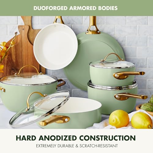 GreenPan Reserve Hard Anodized Healthy Ceramic Nonstick 10 Piece Cookware Pots and Pans Set, Gold Handle, PFAS-Free, Dishwasher Safe, Oven Safe