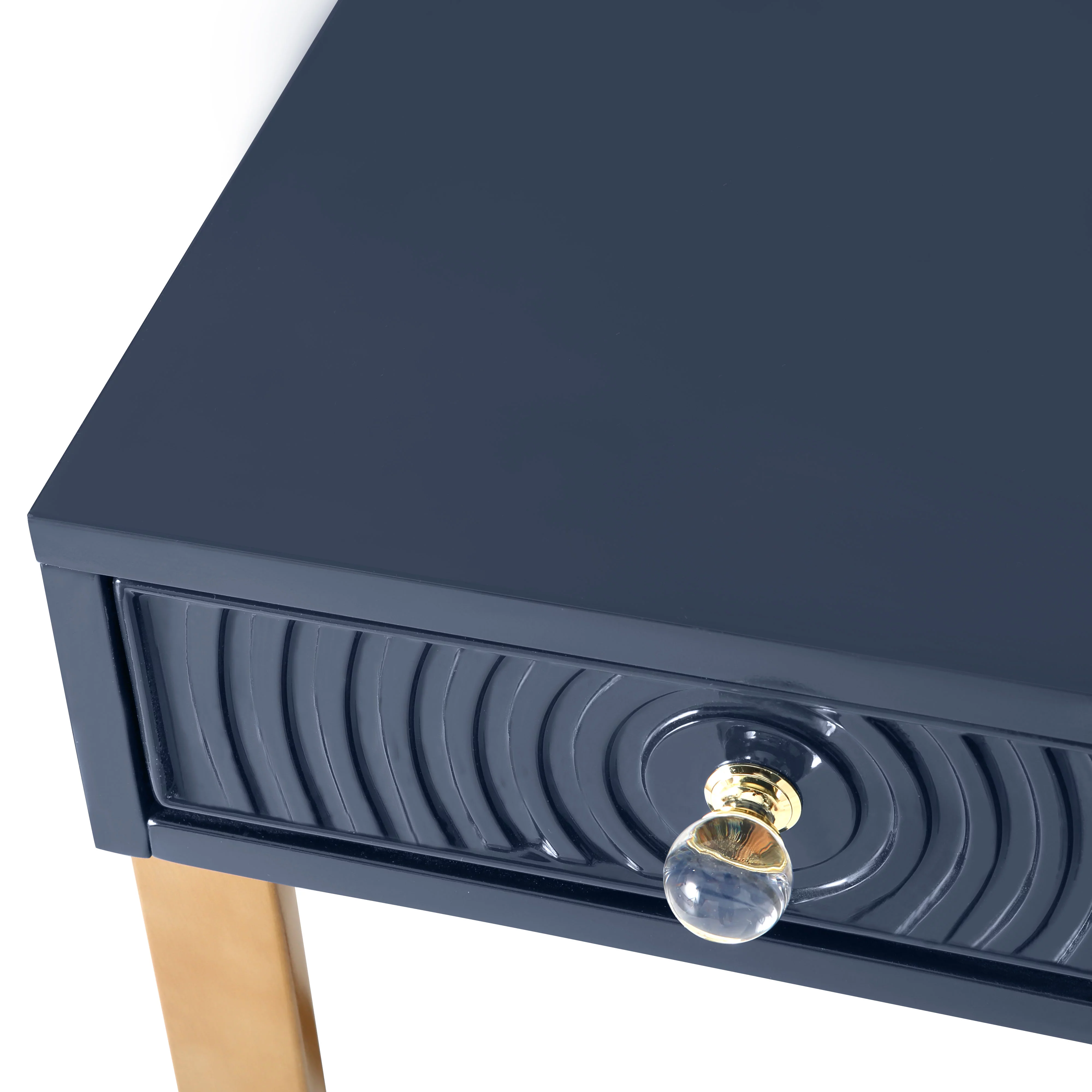TOV Furniture Janie Blue Lacquer Office Desk With Gold Legs