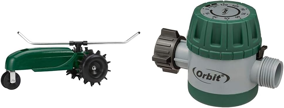 Orbit 58322 Traveling Sprinkler, Green & 62034 Mechanical Watering Hose Timer, Colors May Vary