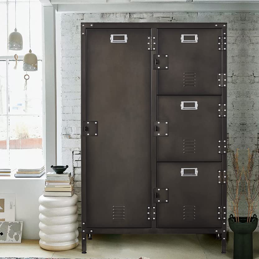 MIIIKO Steel Cabinet Wardrobe, Metal Locker Cabinet with Hanging Rod, Metal Clothing Locker Storage for Home, Office, Garage and Changing Room